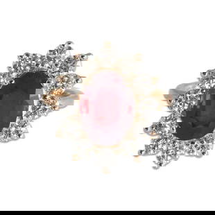 18K Rose Gold Oval Synthetic Ruby Diamond Ring 1.45ctw Size 7.25: 18K Rose Gold Oval Synthetic Ruby Diamond Ring 1.45ctw Size 7.25 This stunning ring features a vibrant oval synthetic ruby, lab-created for exceptional quality, set in luxurious 18K rose gold. The