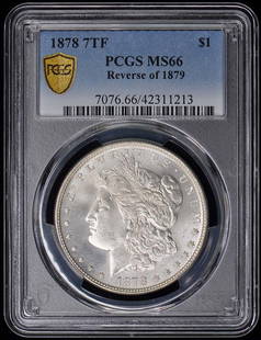 1878 Morgan Dollar PCGS MS66 Uncirculated Philadelphia Coin: 1878 Morgan Dollar PCGS MS66 Uncirculated Philadelphia Coin This 1878 Morgan Dollar, graded MS66 by PCGS, showcases the exquisite artistry of the iconic coin design. Minted in Philadelphia, this