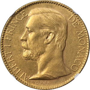 1895 Monaco Gold 100 Franc Coin NGC AU55 Certified