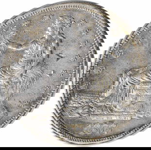 1877-S Trade Silver Dollar XF Uncertified San Francisco Coin: 1877-S Trade Silver Dollar XF Uncertified San Francisco Coin This 1877-S Trade Silver Dollar is a classic piece of American numismatics. It features a circulated condition with a grade of XF