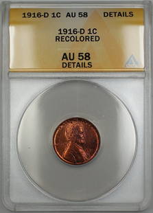1916-D Lincoln Wheat Cent ANACS AU 58 Red-Brown Coin: 1916-D Lincoln Wheat Cent ANACS AU 58 Red-Brown Coin This 1916-D Lincoln Wheat Cent is a remarkable piece of numismatic history. Certified by ANACS with a grade of AU 58 Details, this coin exhibits
