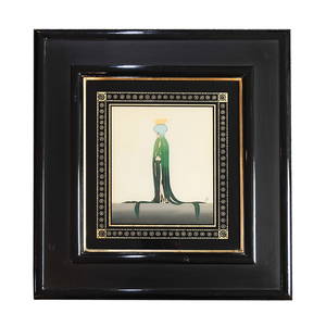 Erte Signed Art Deco Gouache with 24k Gold Leaf Frame