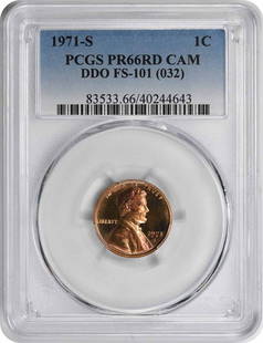 1971-S Lincoln Cent DDO FS-101 Proof PR66RD CAM PCGS: 1971-S Lincoln Cent DDO FS-101 Proof PR66RD CAM PCGS This 1971-S Lincoln Cent DDO FS-101 is a stunning example of numismatic excellence, graded PR66RD CAM by PCGS. This uncirculated proof coin
