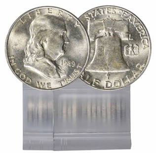 1949-S Franklin Half Dollar Roll 20 Coins Uncirculated Silver: 1949-S Franklin Half Dollar Roll 20 Coins Uncirculated Silver This 1949-S BU Franklin Half Dollar 20-Coin Roll features uncirculated coins. Each coin is composed of silver and has a denomination of