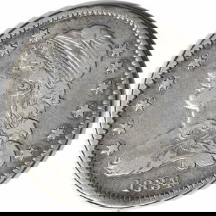 1834 Capped Bust Quarter XF 25C by William Kneass: 1834 Capped Bust Quarter XF 25C by William Kneass This 1834 Capped Bust Quarter is a remarkable piece of American numismatic history. Featuring a design by William Kneass, this coin is from the
