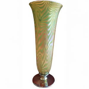 Durand King Tut Iridescent Glass Trumpet Vase 14 inches Signed