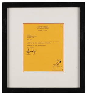 Charles Schulz Signed Sparky Framed Letter 12 x 13 Beckett COA: Charles Schulz Signed Sparky Framed Letter 12 x 13 Beckett COA This exceptional piece features a framed letter signed by Charles Schulz, famously known as "Sparky." Dated October 6, 1975, the letter
