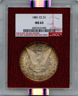 1881-CC NGC MS63 Uncirculated Morgan Dollar Coin: 1881-CC NGC MS63 Uncirculated Morgan Dollar Coin This 1881-CC Morgan Dollar is a remarkable piece, graded as MS63 by NGC, showcasing its uncirculated condition. Minted in Carson City, this coin is a