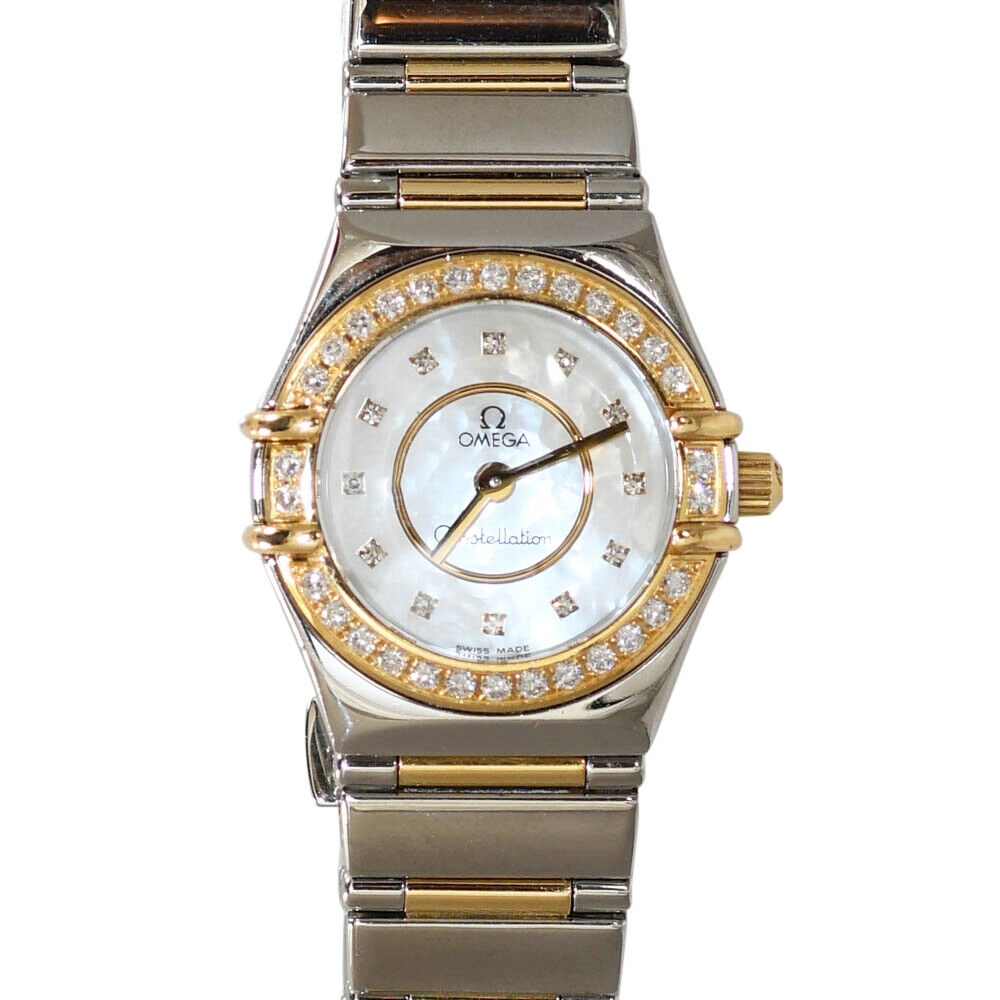 Omega Constellation 18k Gold & Steel Watch Diamond Bezel MOP 22.5mm: Omega Constellation 18k Gold & Steel Watch Diamond Bezel MOP 22.5mm This luxurious Omega wristwatch features a stunning combination of 18k yellow gold and stainless steel, showcasing a factory diamond