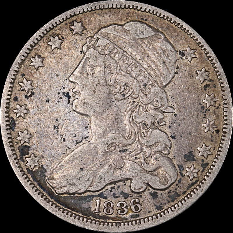 1836 Silver Bust Quarter Circulated Vintage Coin: 1836 Silver Bust Quarter Circulated Vintage Coin This 1836 Bust Quarter features classic design elements from the early 19th century and is composed of silver. It has been circulated, showcasing its h