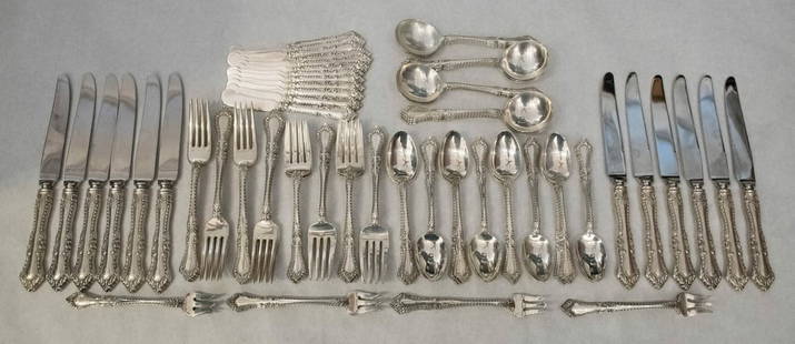 Watson Foxhall Sterling Silver 96-Piece Flatware Set for 12 1942: Watson Foxhall Sterling Silver 96-Piece Flatware Set for 12 1942 This stunning 96-piece flatware set by Watson, crafted from sterling silver, is perfect for entertaining up to 12 guests. The set,