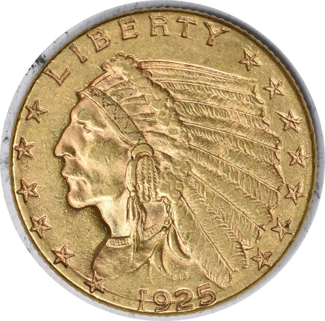 1925-D Gold Indian $2.50 Coin by Bela Lyon Pratt AU: 1925-D Gold Indian $2.50 Coin by Bela Lyon Pratt AU This 1925-D $2.50 Gold Indian coin features a stunning design by Bela Lyon Pratt. Crafted with 90% gold and 10% copper, this coin has a fineness of