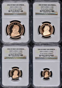 2009 South Africa Gold Krugerrand 4 Coin Set NGC PF69 UCAM First Strike: 2009 South Africa Gold Krugerrand 4 Coin Set NGC PF69 UCAM First Strike This 2009 South Africa Gold Krugerrand 4 Coin set is certified by NGC and graded PF69 UCAM, indicating its exceptional