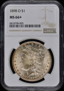 1898-O Morgan Dollar NGC MS66+ Uncirculated New Orleans Coin: 1898-O Morgan Dollar NGC MS66+ Uncirculated New Orleans Coin This exquisite 1898-O Morgan Dollar is certified by NGC with a remarkable grade of MS66+, indicating its uncirculated condition. Minted
