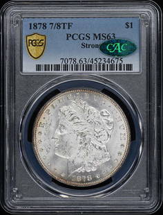 1878 Morgan Dollar PCGS MS63 CAC Uncirculated Philadelphia Mint: 1878 Morgan Dollar PCGS MS63 CAC Uncirculated Philadelphia Mint This 1878 Morgan Dollar, graded MS63 by PCGS, represents a remarkable piece of numismatic history. With its uncirculated condition,