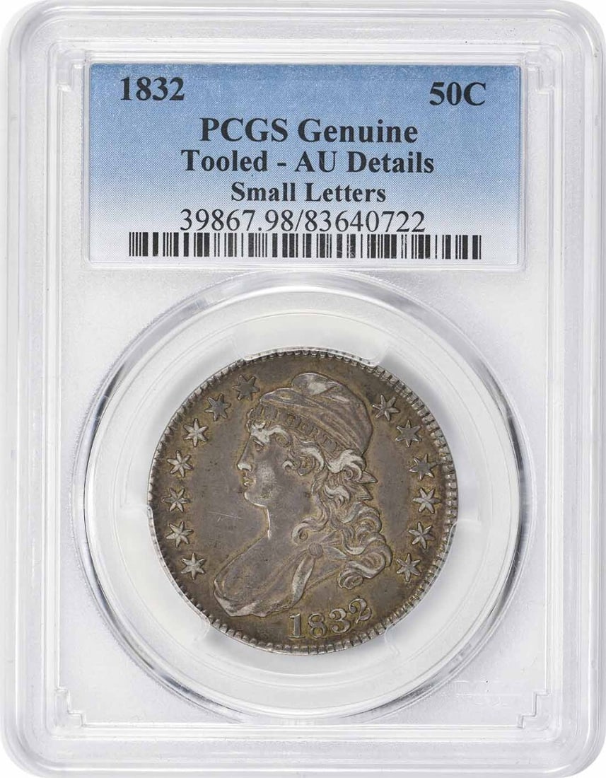 1832 Overton 109 Bust Half Dollar AU Details PCGS Certified: 1832 Overton 109 Bust Half Dollar AU Details PCGS Certified This 1832 Bust Half Dollar, designated as Overton 109, features small letters and is graded AU Details by PCGS. Minted in Philadelphia, this