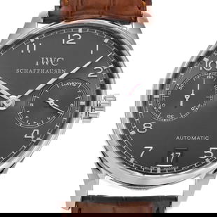 IWC Portugieser Automatic 7 Days IW500106 Men's Watch White Gold Alligator Strap: IWC Portugieser Automatic 7 Days IW500106 Men's Watch White Gold Alligator Strap The IWC Portugieser Automatic 7 Days IW500106 is a sophisticated men's wristwatch that showcases IWC's commitment to