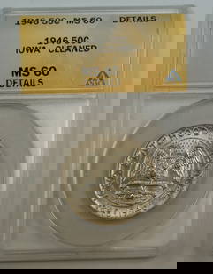 1946 Iowa Silver Half Dollar Coin ANACS MS 60 Uncirculated: 1946 Iowa Silver Half Dollar Coin ANACS MS 60 Uncirculated This 1946 Iowa Silver Half Dollar Commemorative Coin is a remarkable piece of numismatic history. Certified by ANACS with a grade of MS 60,