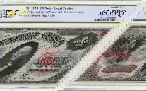 1875 $1 Legal Tender Note FR#26 PCGS MS65 PPQ Uncirculated