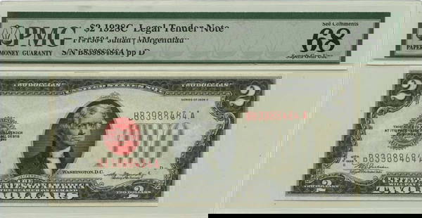 1928C $2 Legal Tender Note Fr# 1504 PMG Gem 68 EPQ Uncirculated: 1928C $2 Legal Tender Note Fr# 1504 PMG Gem 68 EPQ Uncirculated This 1928C $2 Legal Tender Note, designated as Fr# 1504, is graded PMG Gem 68 EPQ, indicating its exceptional quality. This uncirculated