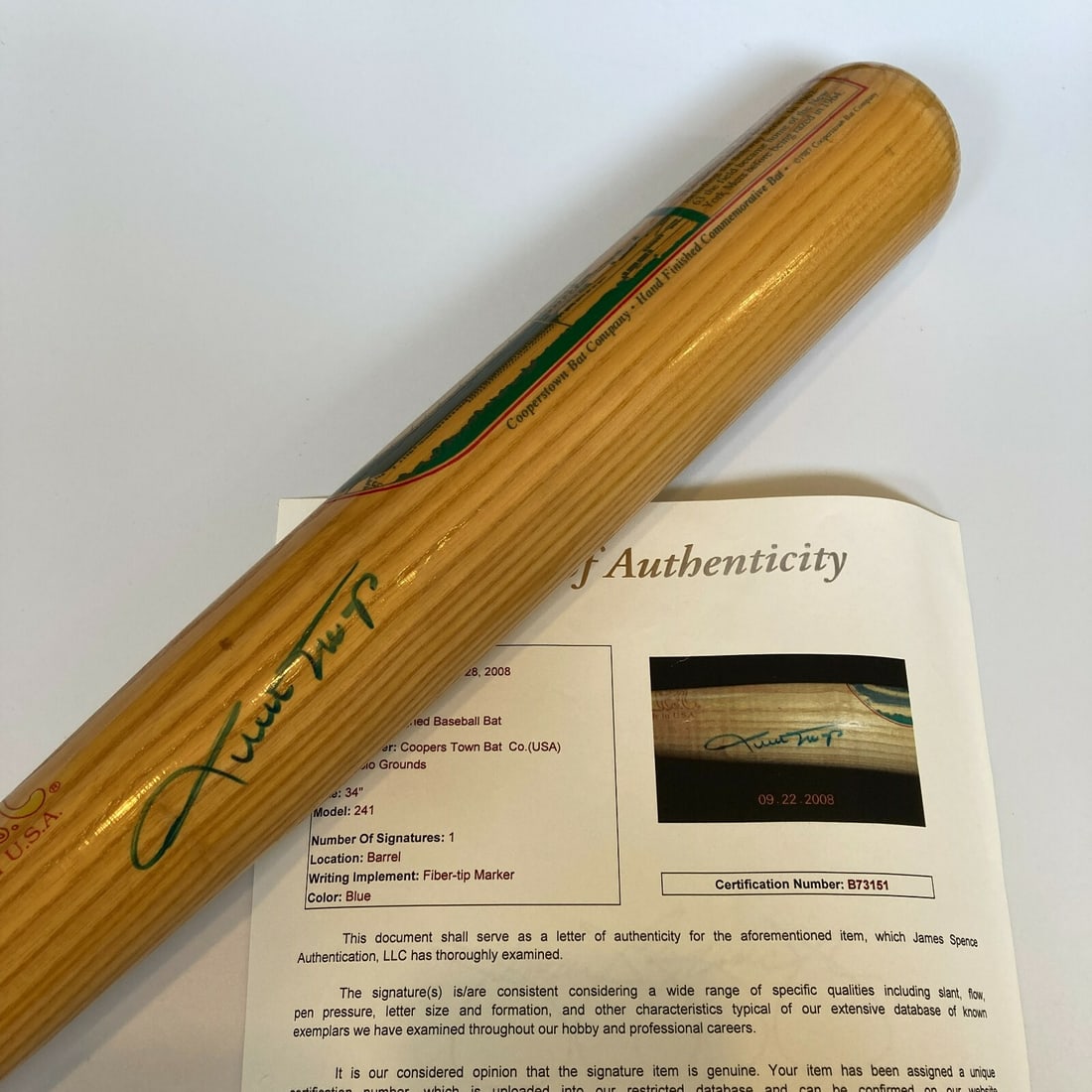 Willie Mays Signed Cooperstown Baseball Bat 34in with JSA COA: Willie Mays Signed Cooperstown Baseball Bat 34in with JSA COA Celebrate the legacy of baseball with this original commemorative bat manufactured by the Cooperstown Bat Company, signed by the legendary