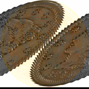 1844 Large Cent XF Braided Hair Copper Coin Christian Gobrecht: 1844 Large Cent XF Braided Hair Copper Coin Christian Gobrecht This 1844 Large Cent is a remarkable piece from the Philadelphia mint, featuring the Braided Hair design by Christian Gobrecht.