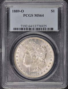 1889-O Morgan Dollar PCGS MS64 Uncirculated New Orleans: 1889-O Morgan Dollar PCGS MS64 Uncirculated New Orleans This 1889-O Morgan Dollar, certified by PCGS with certification number 13776925, is graded as MS64 and is in uncirculated condition. Minted in