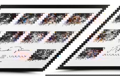 Michael Jordan Signed Framed Photo Card Collage UNC 11 Autos Limited Edition #/25: Michael Jordan Signed Framed Photo Card Collage UNC 11 Autos Limited Edition #/25 Celebrate the legacy of Michael Jordan with this stunning autographed framed photo card collage. This unique piece fea