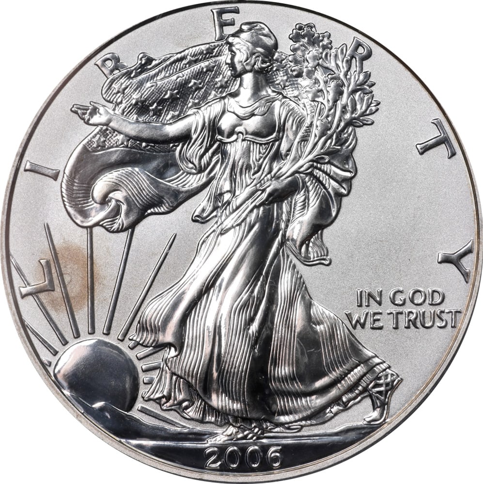 2006-P Silver American Eagle Reverse Proof PR70 PCGS Coin: 2006-P Silver American Eagle Reverse Proof PR70 PCGS Coin This 2006-P Silver American Eagle $1 coin features a stunning Reverse Proof finish, graded PR70 by PCGS, ensuring its pristine condition. With