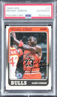 Michael Jordan Signed 1988 Fleer #17 Card PSA/DNA Authentic: Michael Jordan Signed 1988 Fleer #17 Card PSA/DNA Authentic This is an authentic signed 1988 Fleer #17 card featuring Michael Jordan of the Chicago Bulls. The card has been personally autographed by J