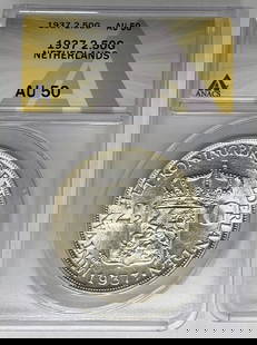1937 Netherlands 2.50 Gulden Coin ANACS AU 50 Silver Currency: 1937 Netherlands 2.50 Gulden Coin ANACS AU 50 Silver Currency This 1937 Netherlands 2.50 Gulden Coin features a denomination of 50 Gulden and is composed of silver. It has been graded as AU 50 by ANAC