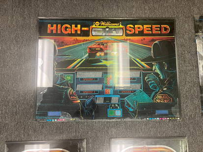 Williams 1986 High Speed Pinball Backglass Classic Art: Williams 1986 High Speed Pinball Backglass Classic Art This is a pre-owned backglass from the classic pinball machine "HIGH SPEED" manufactured by Williams in 1986. It features vibrant artwork and