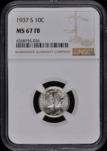 1937-S Mercury Dime NGC MS67FB Uncirculated San Francisco: 1937-S Mercury Dime NGC MS67FB Uncirculated San Francisco This stunning 1937-S Mercury Dime, graded MS67FB by NGC, is a remarkable example of numismatic excellence. Struck at the San Francisco mint,