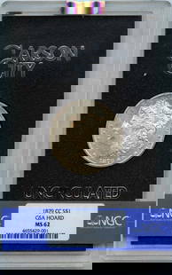 1879-CC Morgan Dollar GSA Hoard NGC MS62 Uncirculated Coin: 1879-CC Morgan Dollar GSA Hoard NGC MS62 Uncirculated Coin This exquisite 1879-CC Morgan Dollar from the GSA HOARD is certified by NGC with a grade of MS62, indicating it is in uncirculated