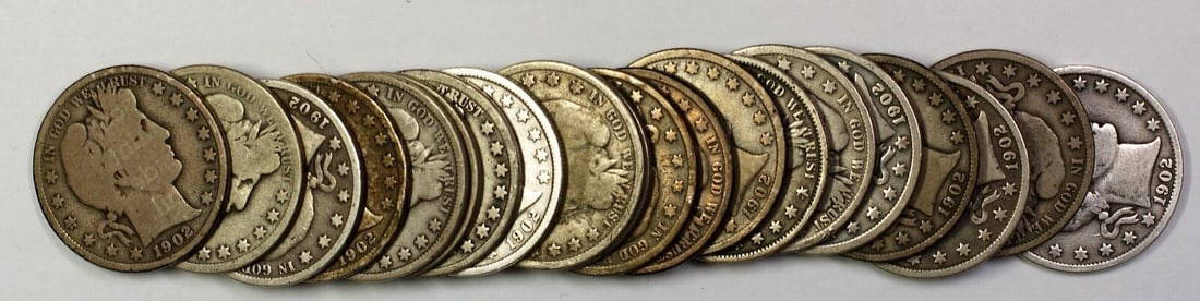 1906-D Barber Half Dollar Roll of 20 Circulated Silver Coins: 1906-D Barber Half Dollar Roll of 20 Circulated Silver Coins This offering features a roll of 20 circulated 1906-D Barber Half Dollars, each with a composition of silver. These coins represent a notab