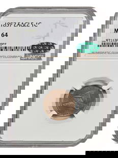 1857 1C NGC MS64 Flying Eagle Cent Certified Type Coin: 1857 1C NGC MS64 Flying Eagle Cent Certified Type Coin This 1857 1C Flying Eagle Cent is a remarkable example of a popular type coin, certified by NGC with a grade of MS64. As the first year of regula