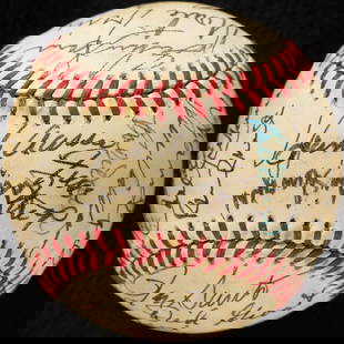 Hank Aaron Ernie Banks Signed Cracker Jack Baseball with 28 HOF Autographs BAS LOA: Hank Aaron Ernie Banks Signed Cracker Jack Baseball with 28 HOF Autographs BAS LOA This original Cracker Jack Old Timers baseball features the autographs of 28 Hall of Famers and Old Timers, including