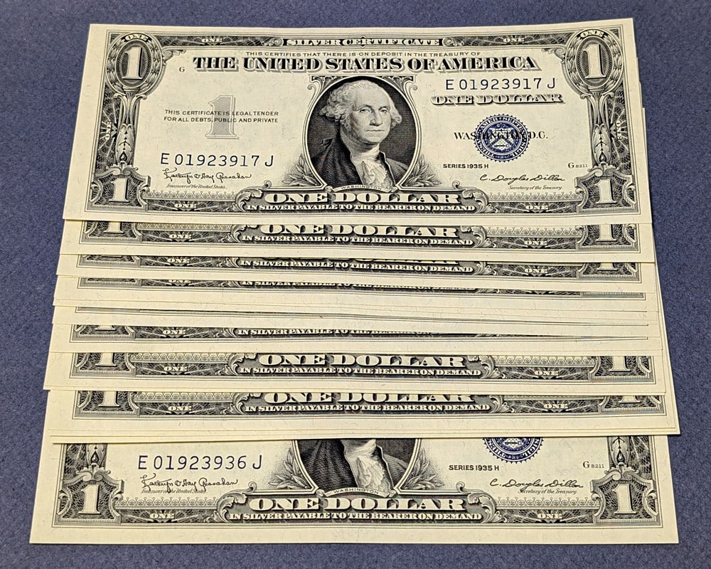 20-Piece Lot of 1935-H $1 Silver Certificates Choice Uncirculated: 20-Piece Lot of 1935-H $1 Silver Certificates Choice Uncirculated This offering features a lot of 20 pieces of the 1935-H $1 Silver Certificate. Each note is graded as Choice Uncirculated (CU) and is 