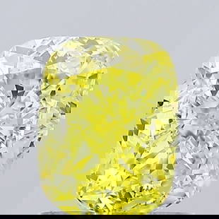 Loose Diamond - CUSHION BRILLIANT 1.02ct Fancy Vivid Yellow VVS2: Loose Diamond - CUSHION BRILLIANT 1.02ct Fancy Vivid Yellow VVS2 Source: This is a real non-mined Diamond that has been grown in a lab Shape: CUSHION BRILLIANT Carats: 1.02 Color: Fancy Vivid Yellow