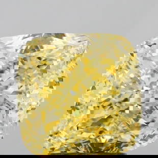 Loose Diamond - CUSHION MODIFIED 5.19ct Fancy Intense Yellow VVS2: Loose Diamond - CUSHION MODIFIED 5.19ct Fancy Intense Yellow VVS2 Source: This is a real non-mined Diamond that has been grown in a lab Shape: CUSHION MODIFIED Carats: 5.19 Color: Fancy Intense