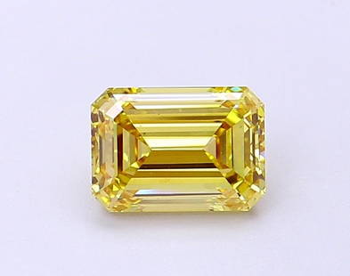 Loose Diamond - EMERALD 1.08ct Fancy Intense Yellow VS1: Loose Diamond - EMERALD 1.08ct Fancy Intense Yellow VS1 Source: This is a real non-mined Diamond that has been grown in a lab Shape: EMERALD Carats: 1.08 Color: Fancy Intense Yellow Certification: