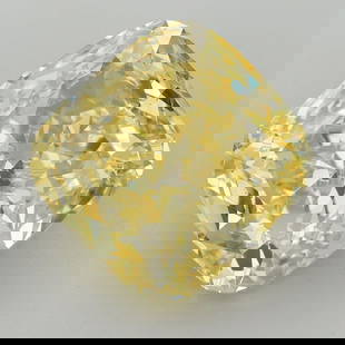 Loose Diamond - CUSHION BRILLIANT 6.19ct Fancy Vivid Yellow VS2: Loose Diamond - CUSHION BRILLIANT 6.19ct Fancy Vivid Yellow VS2 Source: This is a real non-mined Diamond that has been grown in a lab Shape: CUSHION BRILLIANT Carats: 6.19 Color: Fancy Vivid Yellow