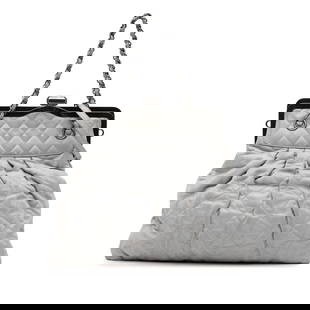 Chanel Iridescent Quilted Calfskin Chic Frame Satchel Gray: Chanel Iridescent Quilted Calfskin Chic Frame Satchel Gray Introducing the Chanel Iridescent Quilted Calfskin Chic Frame Satchel, a stunning accessory crafted from iridescent quilted calf leather.