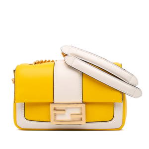 Fendi Mini Bicolor Nappa Apolo Chain Baguette Shoulder Bag Yellow Leather