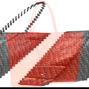 Goyard Red St. Louis GM Tote Handbag Coated Canvas Leather: Goyard Red St. Louis GM Tote Handbag Coated Canvas Leather This Goyard Red St. Louis GM Tote Handbag is the perfect accessory for casual outings. Constructed from durable coated canvas leather, this l