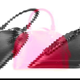 Louis Vuitton Epi Alma BB Pink Leather Handbag: Louis Vuitton Epi Alma BB Pink Leather Handbag The Louis Vuitton Epi Alma BB is a stylish handbag crafted from durable epi leather. It features rolled leather handles and a flat leather shoulder