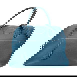 Hermes Clemence Bolide 35 Blue Leather Bag with Detachable Strap: Hermes Clemence Bolide 35 Blue Leather Bag with Detachable Strap Introducing the Hermes Clemence Bolide 35, a sophisticated leather bag that perfectly combines elegance and practicality. This stylish