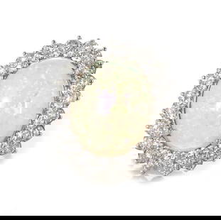 Platinum Oval Fire Opal Diamond Cocktail Ring 2.75ct to 3ct: Platinum Oval Fire Opal Diamond Cocktail Ring 2.75ct to 3ct This exquisite platinum cocktail ring features a captivating large oval-shaped fire opal at its center, beautifully surrounded by double row