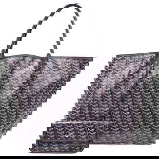 Goyard Navy St. Louis GM Tote Handbag Coated Canvas Leather: Goyard Navy St. Louis GM Tote Handbag Coated Canvas Leather This Goyard Navy St. Louis GM Tote Handbag showcases a stylish design perfect for casual occasions. Crafted from durable coated canvas leath