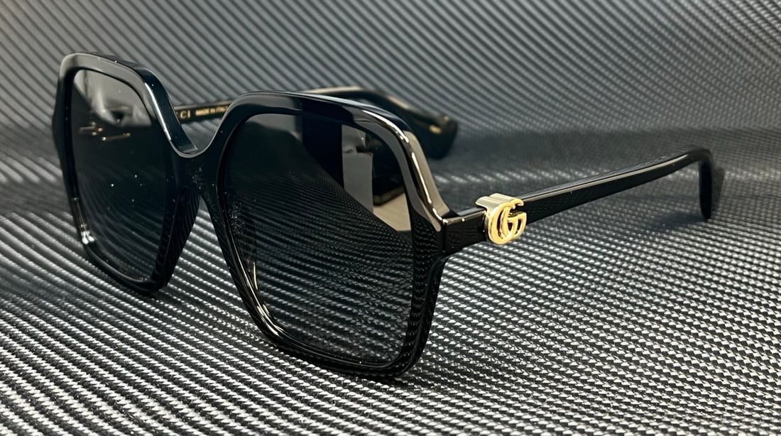 GUCCI GG1072S Women's Square Sunglasses Black Plastic Gray Gradient Lenses: GUCCI GG1072S Women's Square Sunglasses Black Plastic Gray Gradient Lenses Elevate your eyewear collection with these stylish GUCCI GG1072S sunglasses. Crafted with a sleek black plastic frame, these